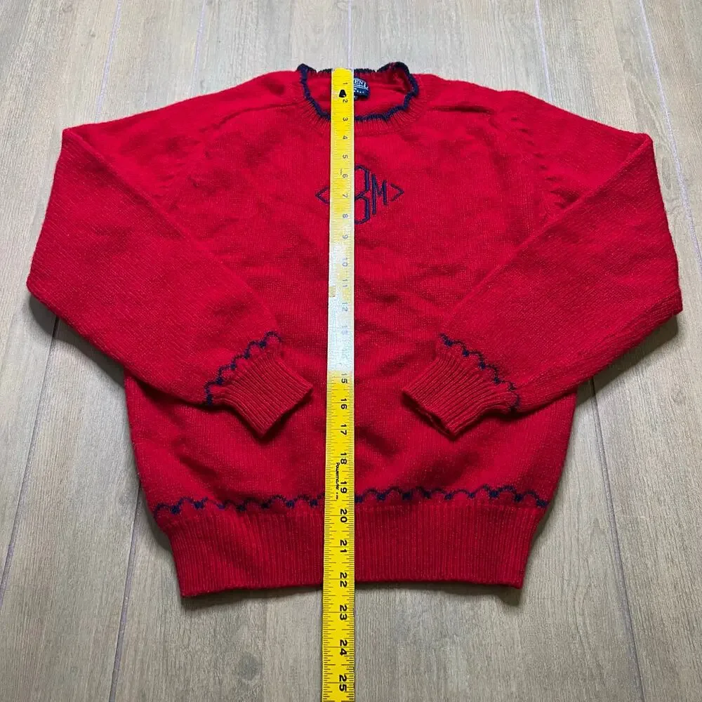 Vintage Lands’ End Red Wool Sweater Womens M Monogram CBM USA‎ Classic 90s